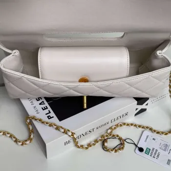 Chanel AS5390 25P Limited Edition Pearl Handle Flap Bag White Lambskin