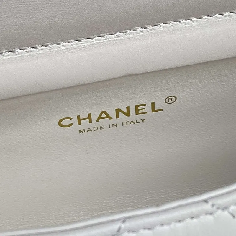 Chanel AS5390 25P Limited Edition Pearl Handle Flap Bag White Lambskin