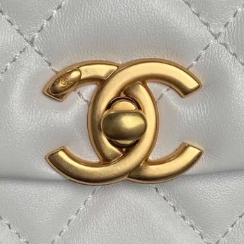 Chanel 25P AS5352  Mini Flap Bag Shiny Lambskin  Imitation Pearls & Gold Tone Metal White