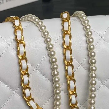 Chanel 25P AS5352  Mini Flap Bag Shiny Lambskin  Imitation Pearls & Gold Tone Metal White