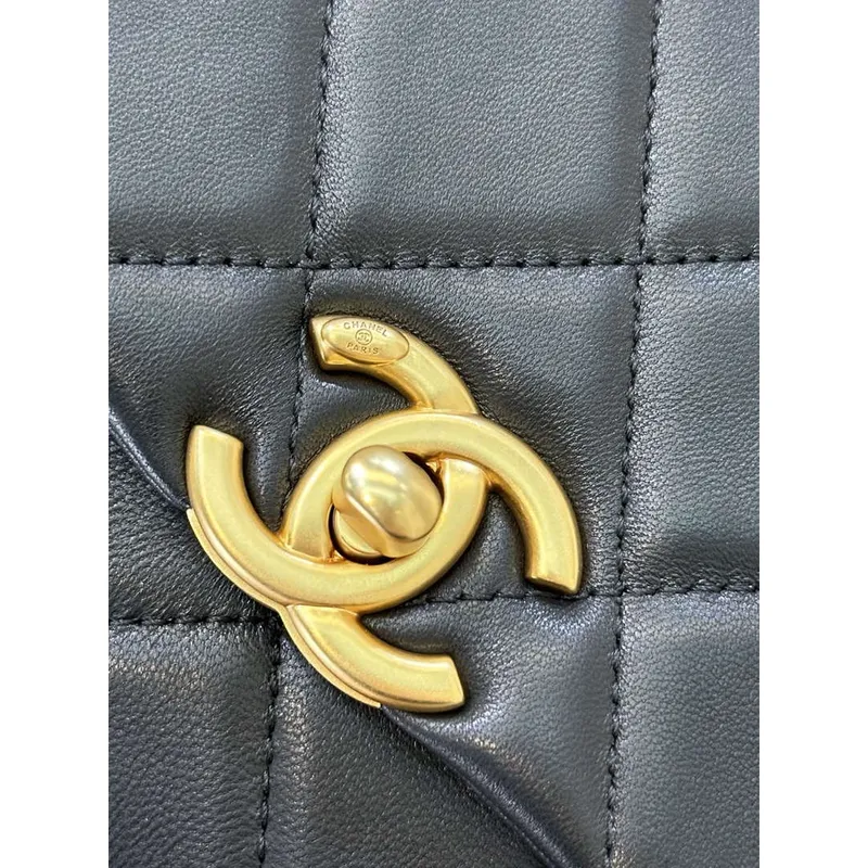 Chanel 25P AS5352  Mini Flap Bag Shiny Lambskin  Imitation Pearls & Gold Tone Metal Black