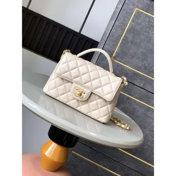 Chanel 25P AS5355 Small Flap Bag With Top Handle Apricot Lambskin