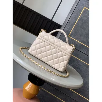 Chanel 25P AS5355 Small Flap Bag With Top Handle Apricot Lambskin