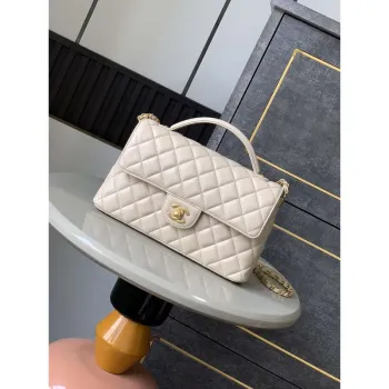 Chanel 25P AS5356 Meduim Flap Bag With Top Handle Apricot Lambskin