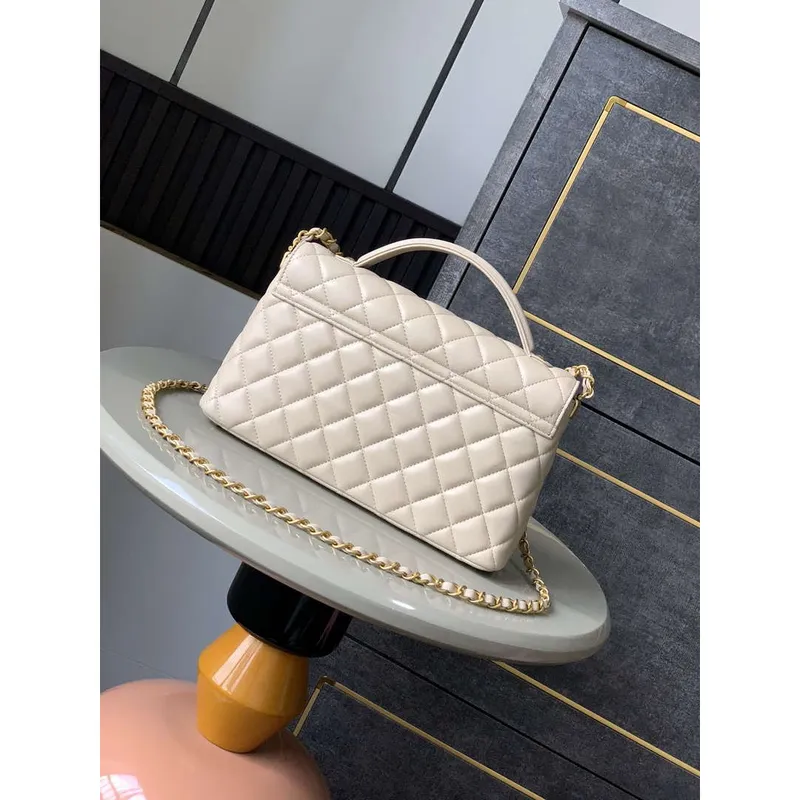 Chanel 25P AS5356 Meduim Flap Bag With Top Handle Apricot Lambskin