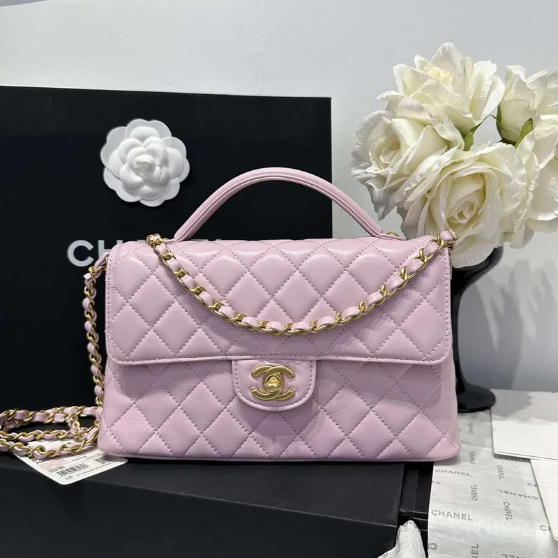 Chanel 25P AS5356 Meduim Flap Bag With Top Handle Pink Lambskin