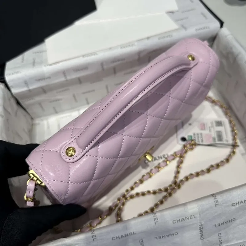 Chanel 25P AS5356 Meduim Flap Bag With Top Handle Pink Lambskin