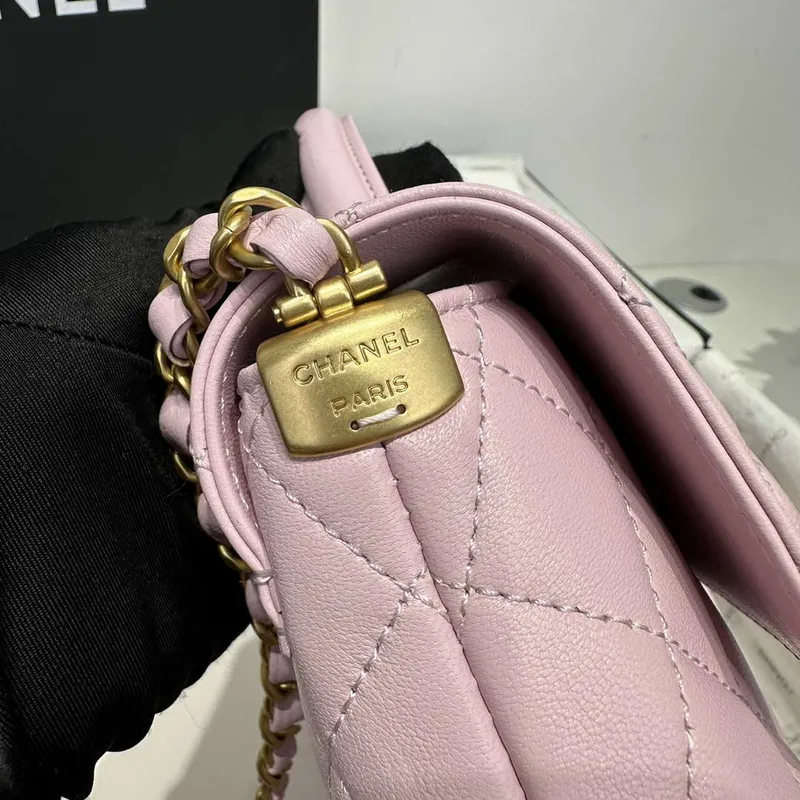 Chanel 25P AS5356 Meduim Flap Bag With Top Handle Pink Lambskin