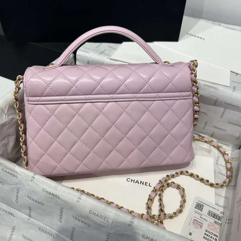 Chanel 25P AS5356 Meduim Flap Bag With Top Handle Pink Lambskin