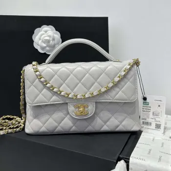 Chanel 25P AS5356 Meduim Flap Bag With Top Handle Gray Lambskin