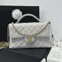 Chanel 25P AS5356 Meduim Flap Bag With Top Handle Gray Lambskin
