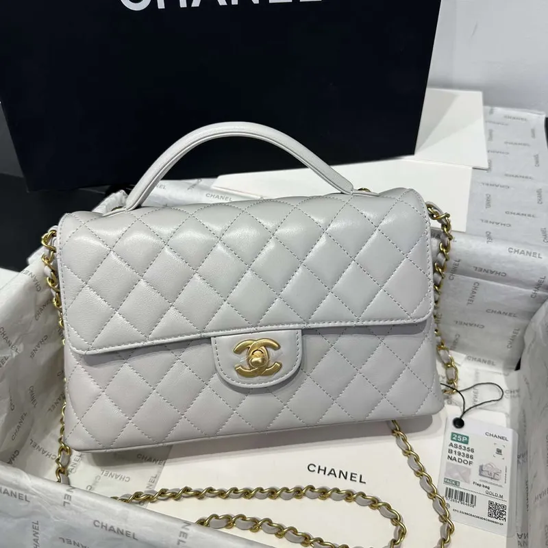 Chanel 25P AS5356 Meduim Flap Bag With Top Handle Gray Lambskin
