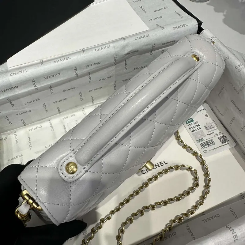 Chanel 25P AS5356 Meduim Flap Bag With Top Handle Gray Lambskin