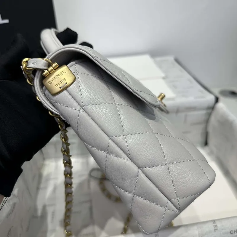 Chanel 25P AS5356 Meduim Flap Bag With Top Handle Gray Lambskin
