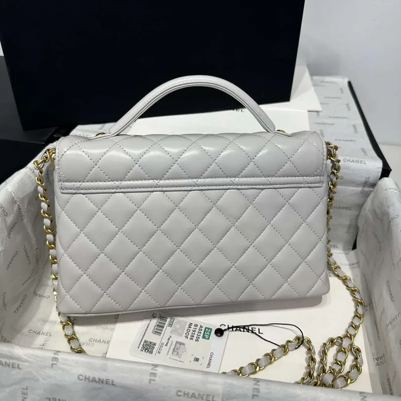 Chanel 25P AS5356 Meduim Flap Bag With Top Handle Gray Lambskin