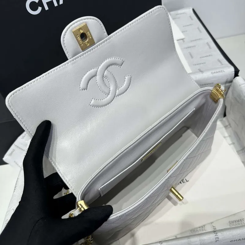 Chanel 25P AS5356 Meduim Flap Bag With Top Handle Gray Lambskin