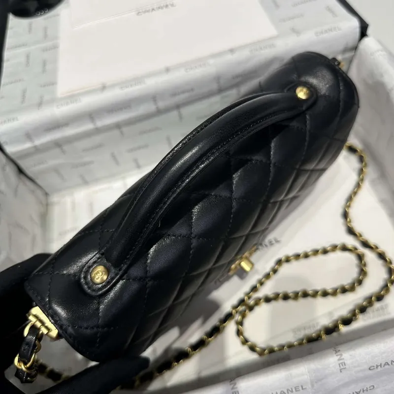 Chanel 25P AS5356 Meduim Flap Bag With Top Handle Black Lambskin
