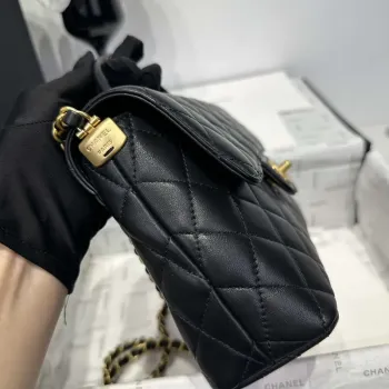 Chanel 25P AS5356 Meduim Flap Bag With Top Handle Black Lambskin