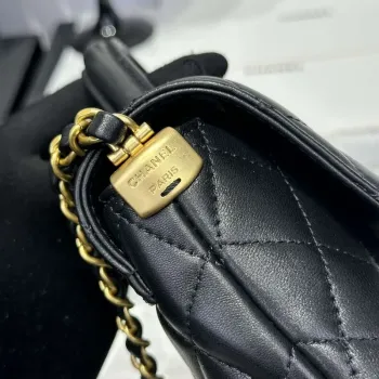 Chanel 25P AS5356 Meduim Flap Bag With Top Handle Black Lambskin