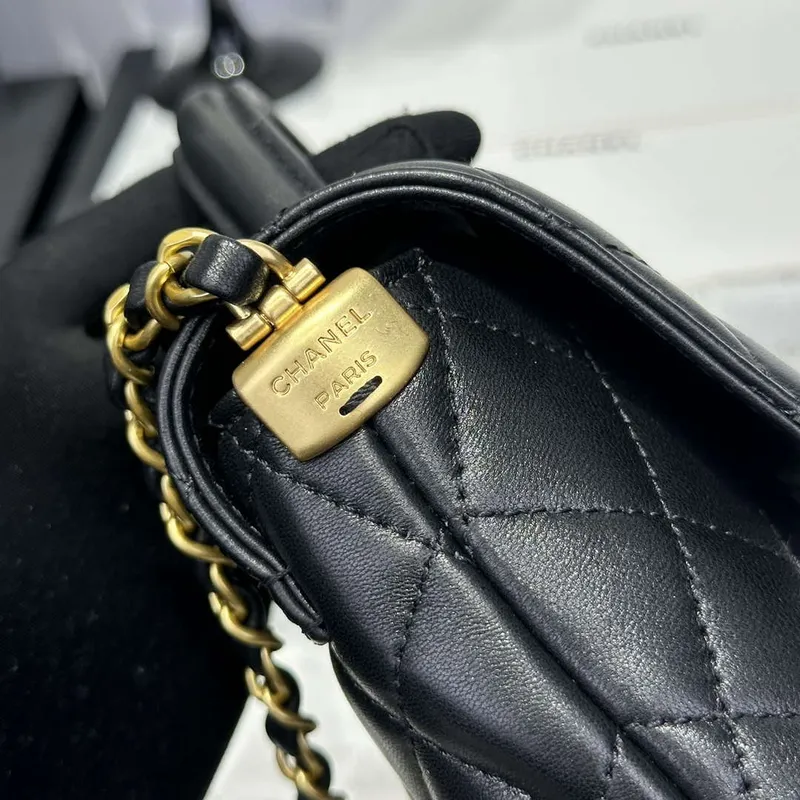 Chanel 25P AS5356 Meduim Flap Bag With Top Handle Black Lambskin