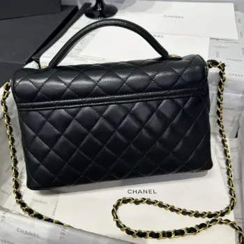 Chanel 25P AS5356 Meduim Flap Bag With Top Handle Black Lambskin