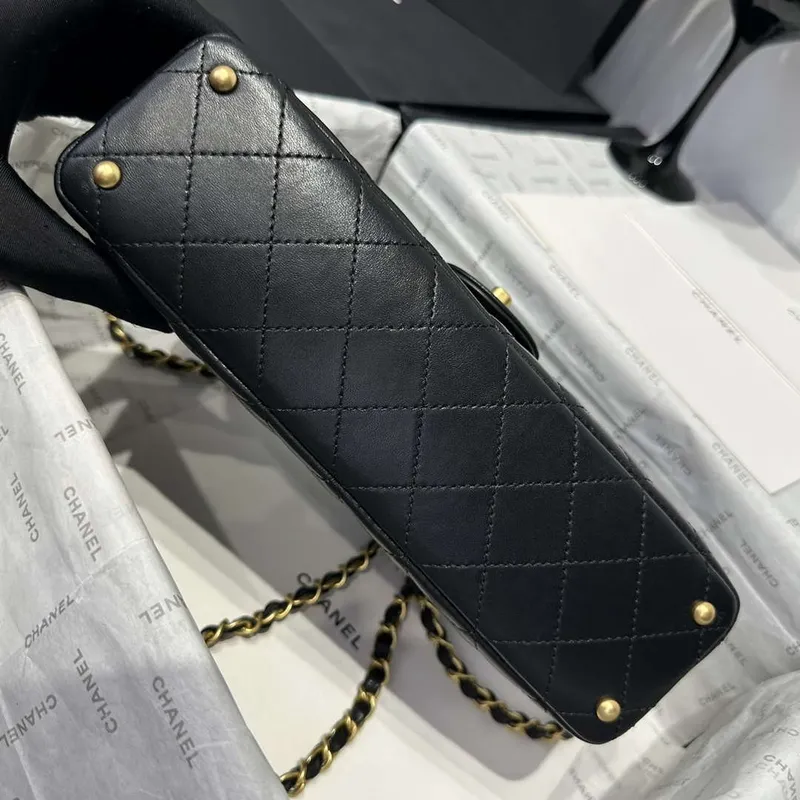 Chanel 25P AS5356 Meduim Flap Bag With Top Handle Black Lambskin