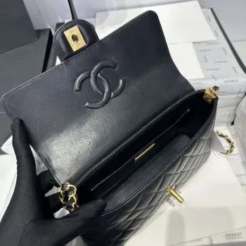 Chanel 25P AS5356 Meduim Flap Bag With Top Handle Black Lambskin