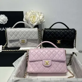 Chanel 25P AS5356 Meduim Flap Bag With Top Handle Black Lambskin