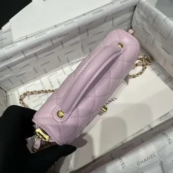 Chanel 25P AS5355 Small Flap Bag With Top Handle Pink Lambskin