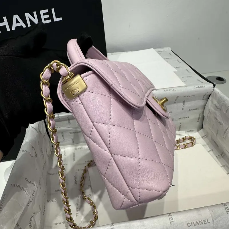 Chanel 25P AS5355 Small Flap Bag With Top Handle Pink Lambskin