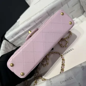 Chanel 25P AS5355 Small Flap Bag With Top Handle Pink Lambskin