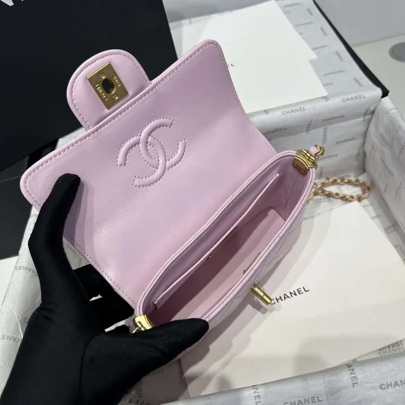 Chanel 25P AS5355 Small Flap Bag With Top Handle Pink Lambskin