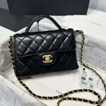 Chanel 25P AS5355 Small Flap Bag With Top Handle Black Lambskin