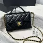 Chanel 25P AS5355 Small Flap Bag With Top Handle Black Lambskin