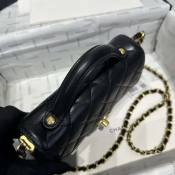 Chanel 25P AS5355 Small Flap Bag With Top Handle Black Lambskin