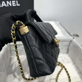 Chanel 25P AS5355 Small Flap Bag With Top Handle Black Lambskin
