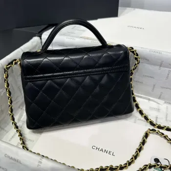Chanel 25P AS5355 Small Flap Bag With Top Handle Black Lambskin