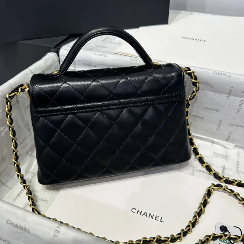 Chanel 25P AS5355 Small Flap Bag With Top Handle Black Lambskin
