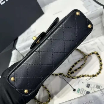 Chanel 25P AS5355 Small Flap Bag With Top Handle Black Lambskin