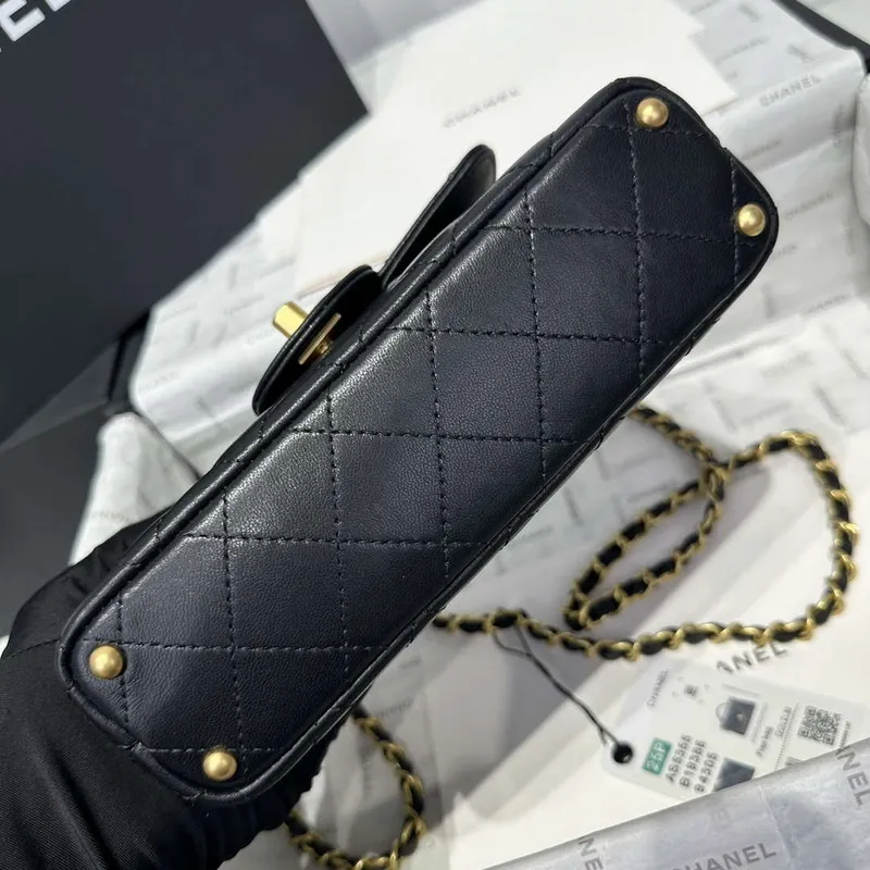 Chanel 25P AS5355 Small Flap Bag With Top Handle Black Lambskin