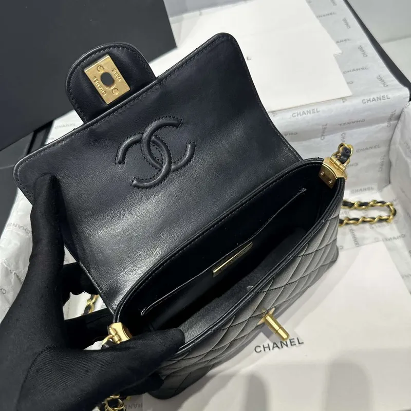 Chanel 25P AS5355 Small Flap Bag With Top Handle Black Lambskin
