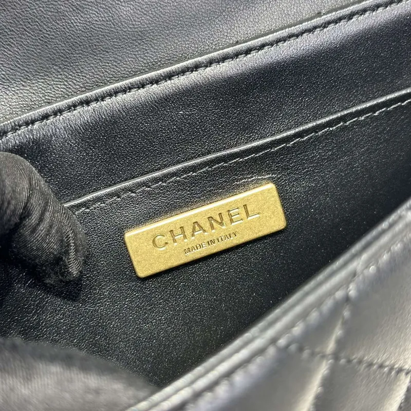 Chanel 25P AS5355 Small Flap Bag With Top Handle Black Lambskin