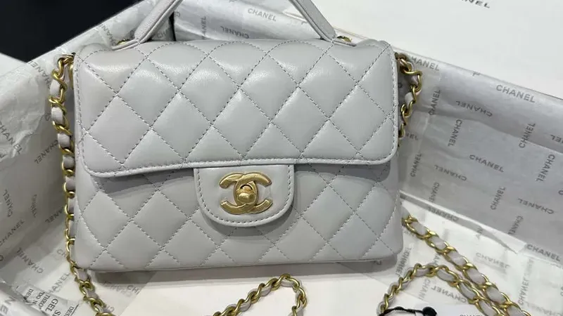 Chanel 25P AS5355 Small Flap Bag With Top Handle — Gray Lambskin Elegance
