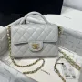 Chanel 25P AS5355 Small Flap Bag With Top Handle Gray Lambskin