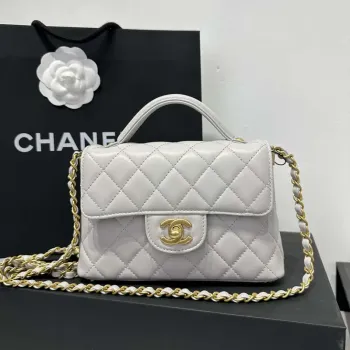 Chanel 25P AS5355 Small Flap Bag With Top Handle Gray Lambskin
