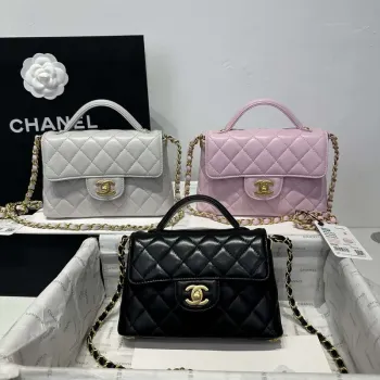 Chanel 25P AS5355 Small Flap Bag With Top Handle Gray Lambskin