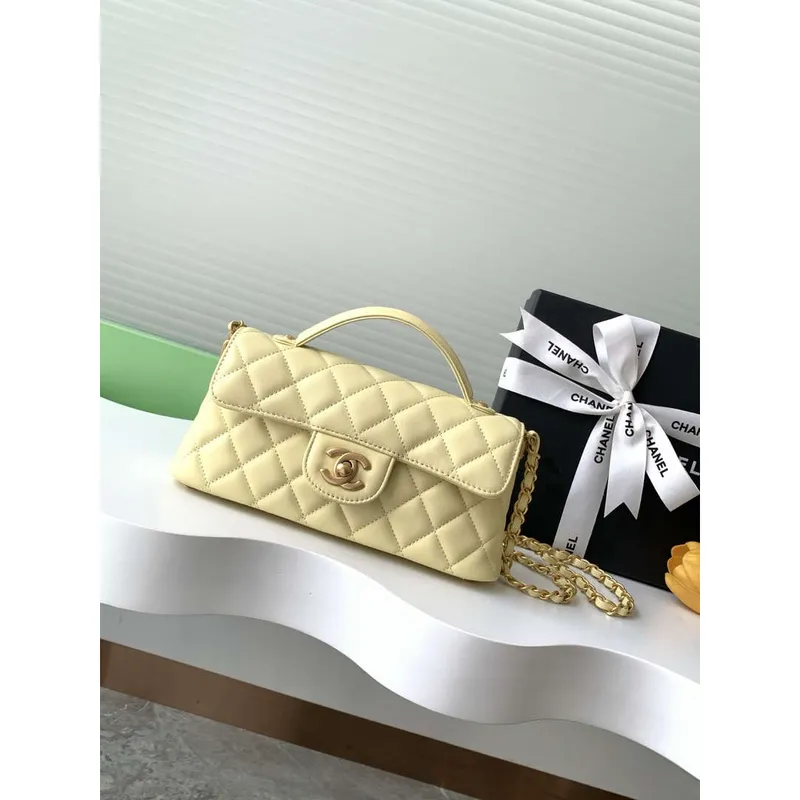 Chanel 25SS AS5354 Mini Flap Bag with Top Handle Lambskin Yellow