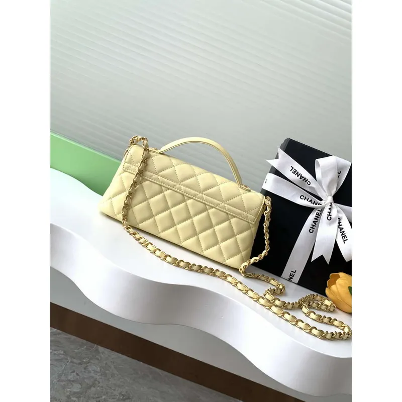 Chanel 25SS AS5354 Mini Flap Bag with Top Handle Lambskin Yellow