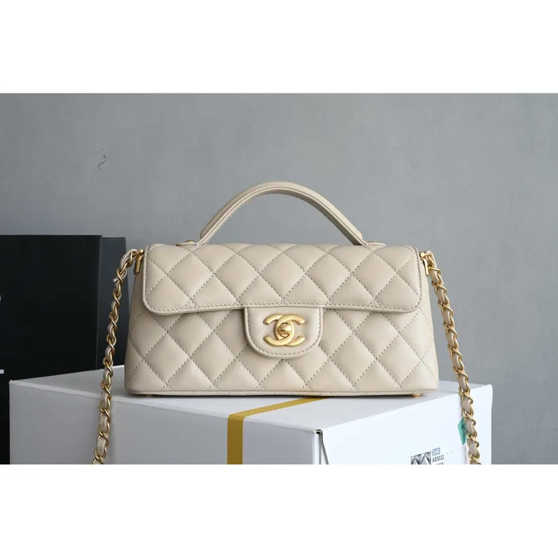 Chanel 25SS AS5354 Mini Flap Bag with Top Handle Lambskin Apricot