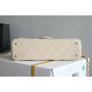 Chanel 25SS AS5354 Mini Flap Bag with Top Handle Lambskin Apricot